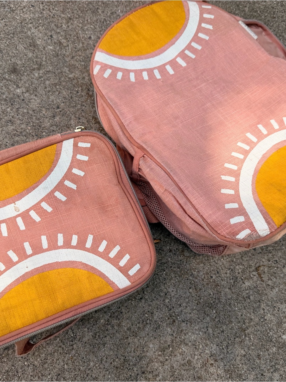 Anthropologie Pink and Yellow Kids Backpack & Lunch Bag Set
